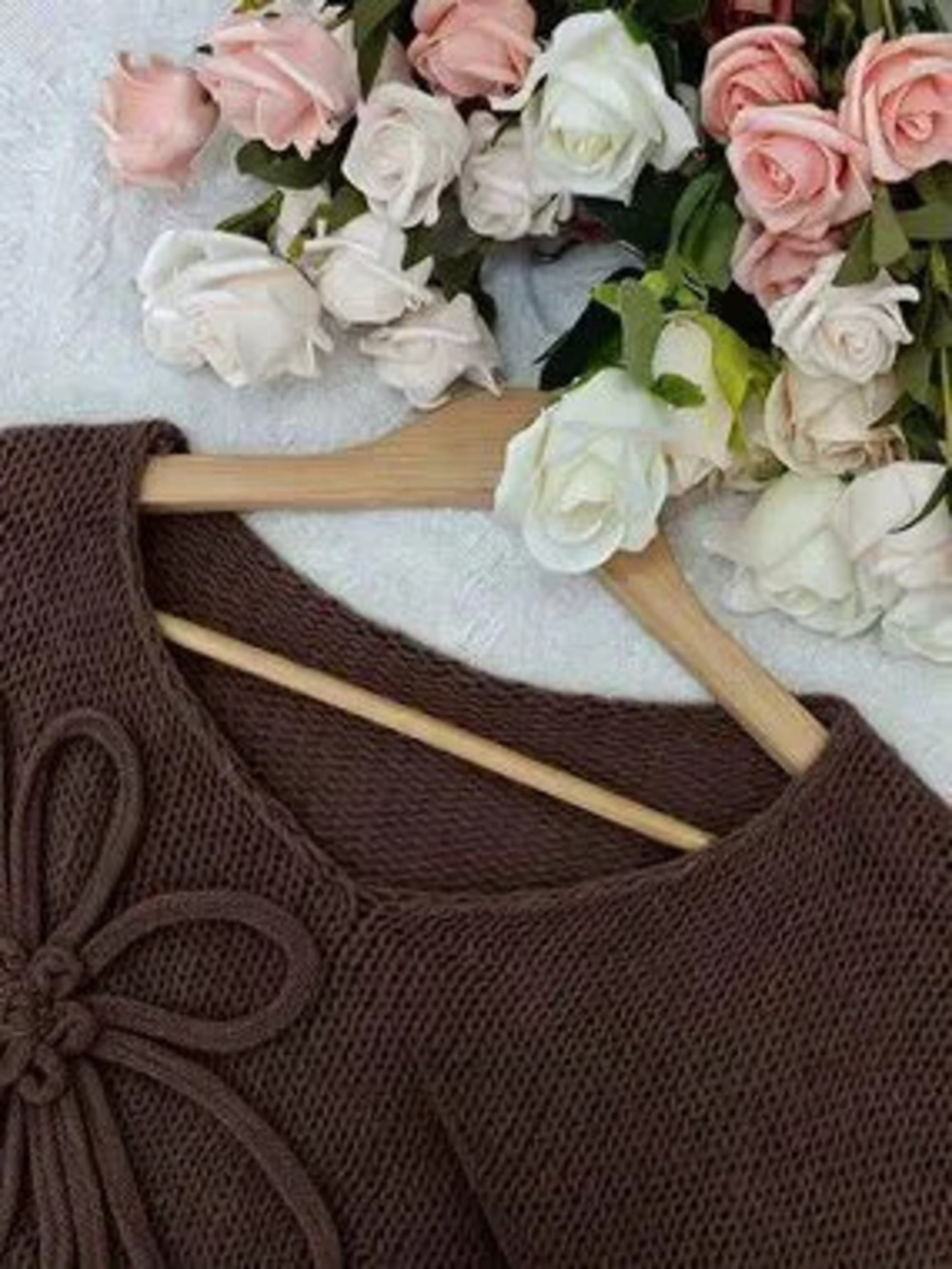 Coffee Brown Casual Women's Bohemian Style Mesh Knit Pullover Sweater